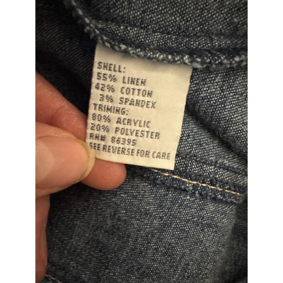 ANN TRINITY Brown Faux Fur Linen Blend Denim Jacket Size XS - Picture 6 of 6